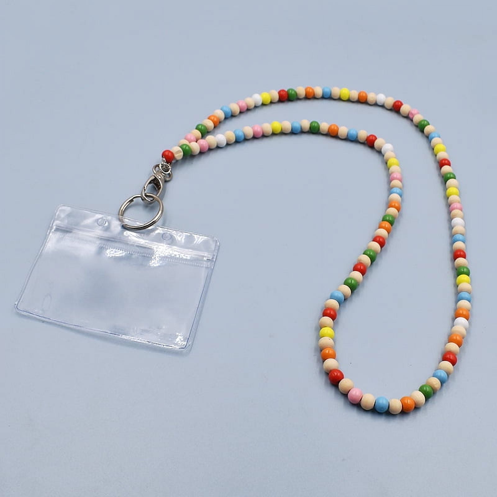Wooden Beaded Lanyard For Badges & Keys – 4-in-1 Necklace, Mask Holder, Glasses Chain – Multicolor