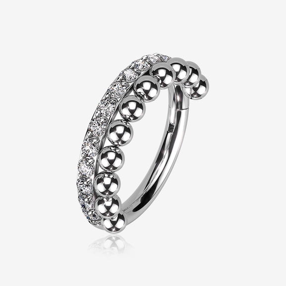 Beaded Layer Sparkle Elegance Steel Clicker Hoop Ring