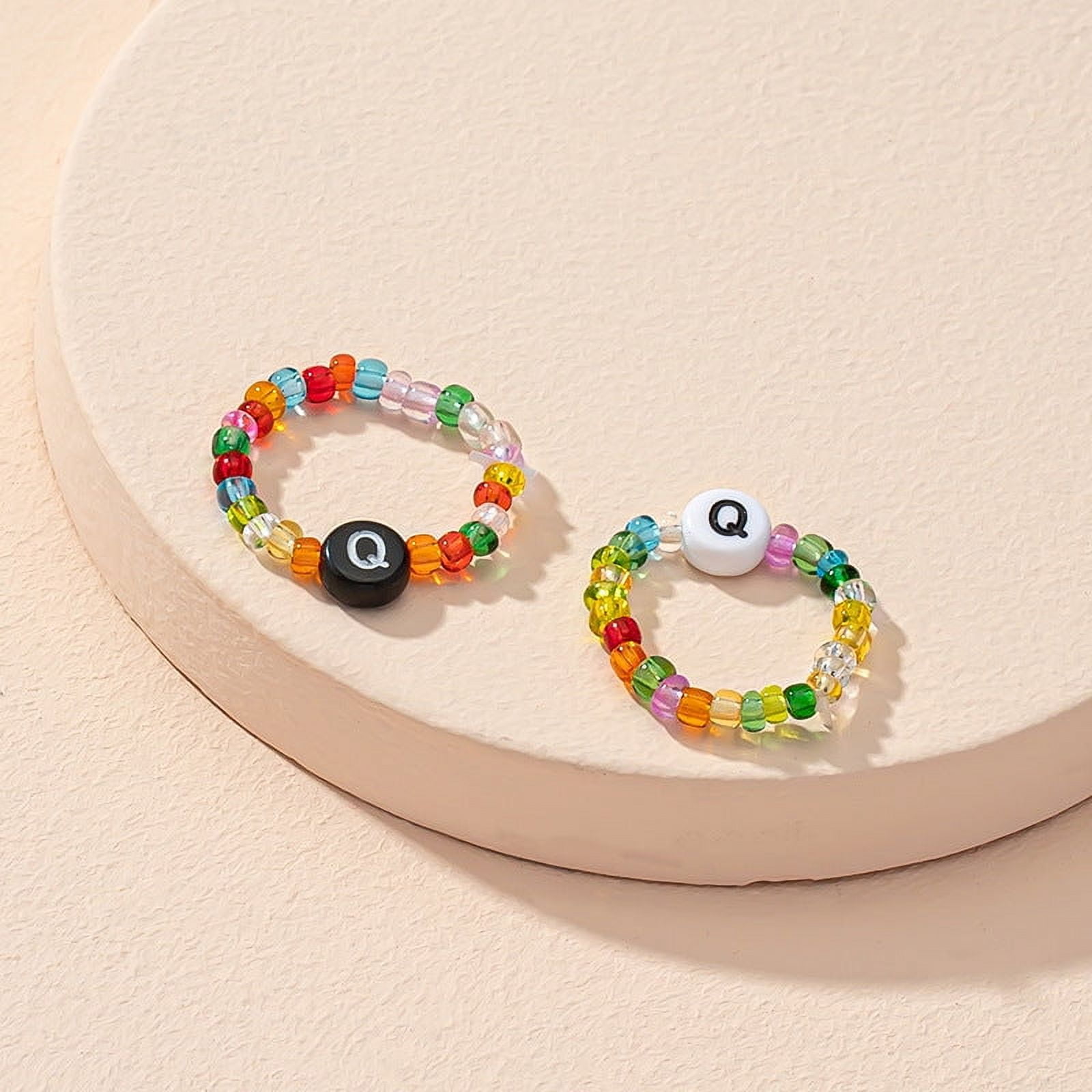 Beaded Letter Initial Ring for Women Men Resin Alphabet Trendy Korean ...