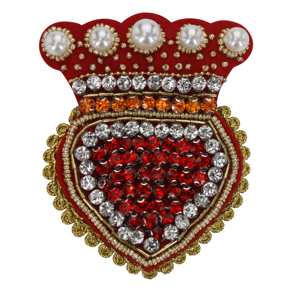 EMDOMO Beaded Milagro Heart Patches Flaming Sacred Heart Applique Mexican Folk Art Applique Decor Clothes Badges Sew On Patches Handmade DIY 2pieces (N