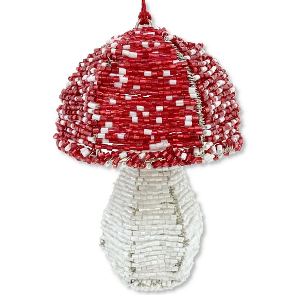 Beaded Mushroom Christmas Ornament - Large Toadstool Decoration