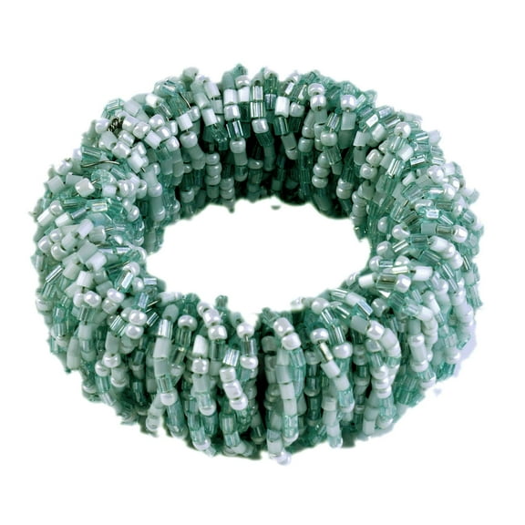 Beaded Napkin Ring, Green, 6-Piece Set