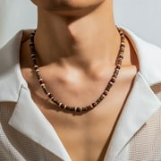 GEMKONSEY Beaded Necklace for Men Handmade Men Beaded Choker Necklace Mens Surfer Necklace with Wooden Beads Necklace Beach Jewely Gifts For Boys Brown Collarbone Chain