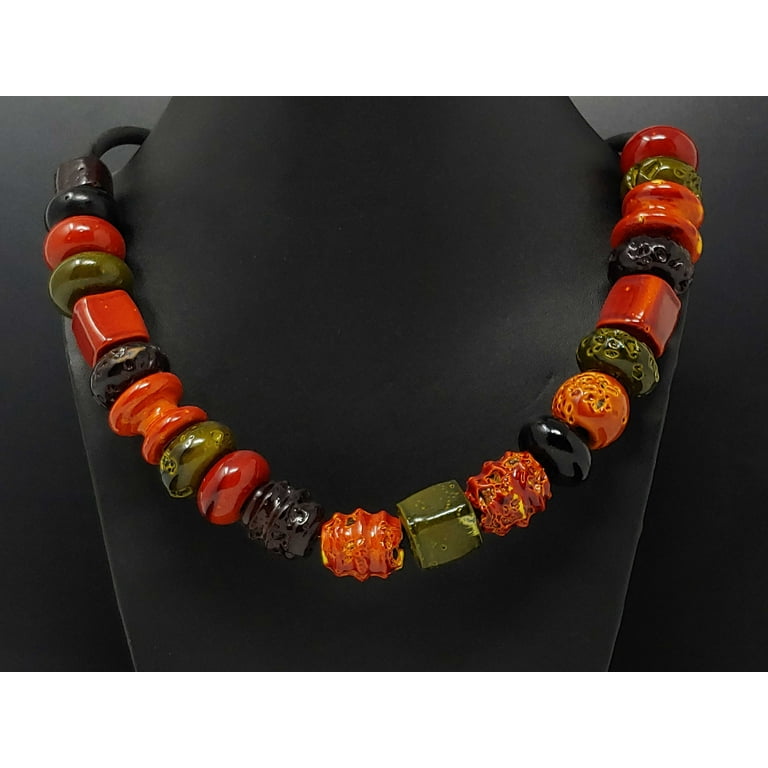 Beaded Necklace Multicolor Fashion Statement Bib Necklace Handmade Large Ceramic Glass beads Chunky Design Jewelry for Women 22