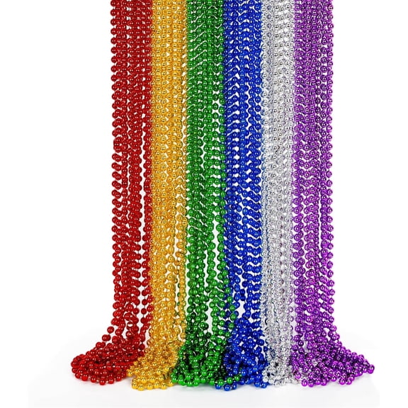 Beaded Necklace Stuff Set,24 Pcs Metallic Colorful Bead Necklace Party Favors, 6 Colors 33" Beaded Necklace Costume Women Men, Festival Parade Throw Accessories for Wedding Birthday Celebrations