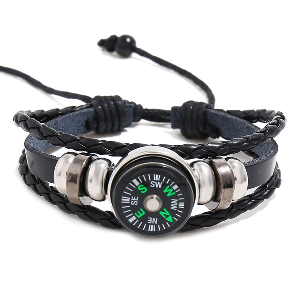 Leather shop compass bracelet