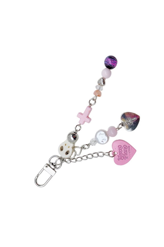 Beaded Pendant Keychain Goth Keychain Skull Heart Shaped Keyring Accessory for Fashionable Individuals