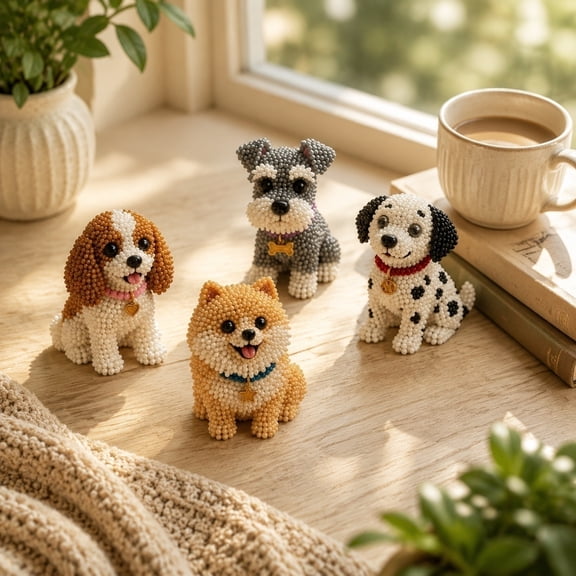 Beaded Pet DIY Kit, Petite Beaded Craft Kit for Beginners, Stress Relief Handmade Decoration, Easy Step-by-Step Instructions, Gift for Adults Teens Dog Lovers Multicolor