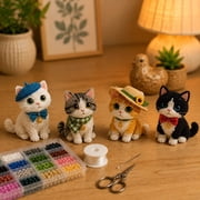 Beaded Pet DIY Kit, Resin Beaded Decoration, 4 Cat Figurines, Multicolor Craft Set, Stress Relief Gift for Adults, 7.87 7.87 1.97 Inch