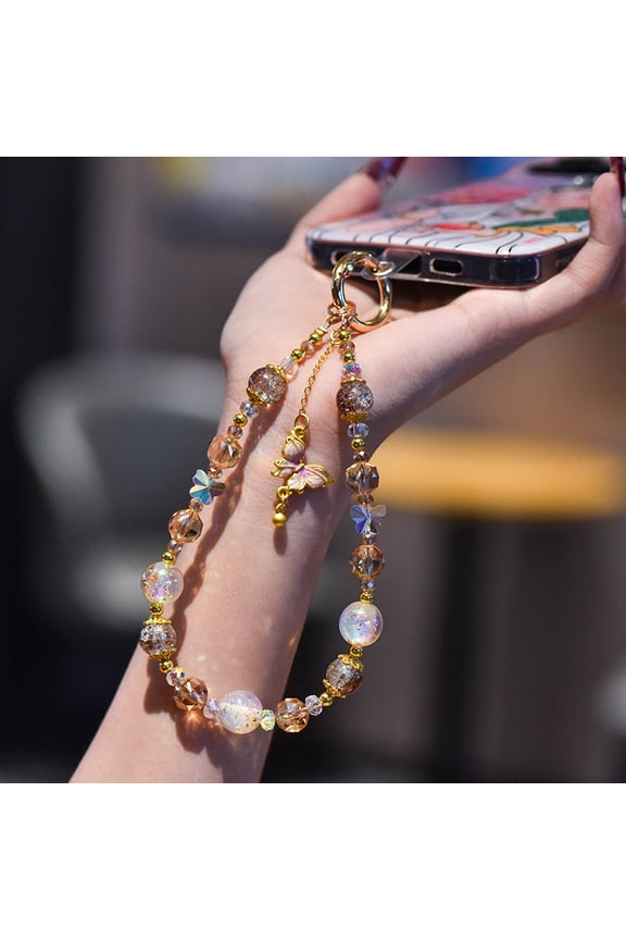 Beaded Phone Charms Strap, Cute Phone Key Chain Crystal Phone Wrist Hands-Free Wristlet Phone Keychain HandBag Charm