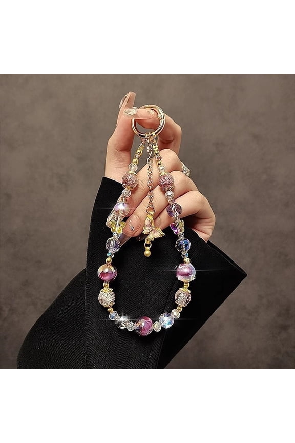 Beaded Phone Charms Strap, Cute Phone Key Chain Crystal Phone Wrist Hands-Free Wristlet Phone Keychain HandBag Charm