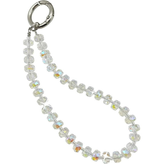 Beaded Phone Wrist Strap, Cellphone Lanyard Chain, Sparkling Wristlet Bracelet for Women, Clear