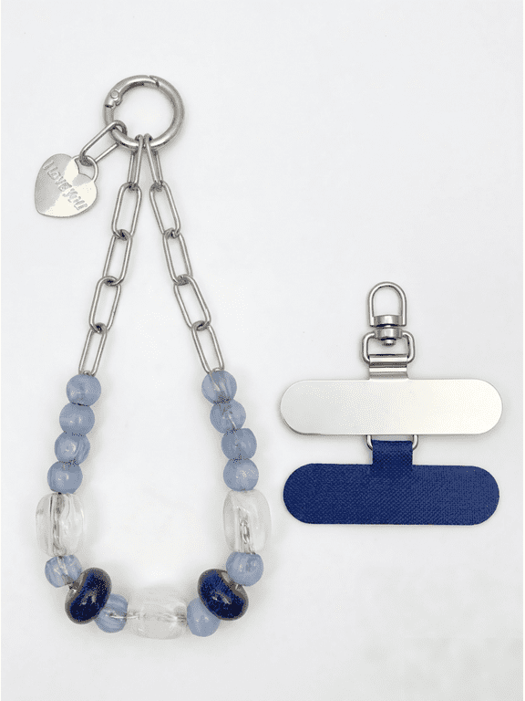 Beaded Chain Phone Charm Wristlet with 2 Tether Tabs, Bag Charm & Keychain, Misty Blue