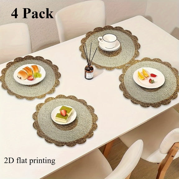 Beaded Placemats, Beaded Round Placemats, Scroll Circle Design Beaded Placemat Round for Dining Table 13"x13" - Beaded Charger for Dinner Plate - Occasional Decoration - Gold Scroll