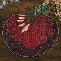 Beaded Placemats Fall Pumpkin Design Set of 6 - Scratch Heat Stain Resistant Kitchen Home Decor Durable Tablemats for Autumn Harvest Dining Table Gatherings Thanksgiving - Purple Maroon