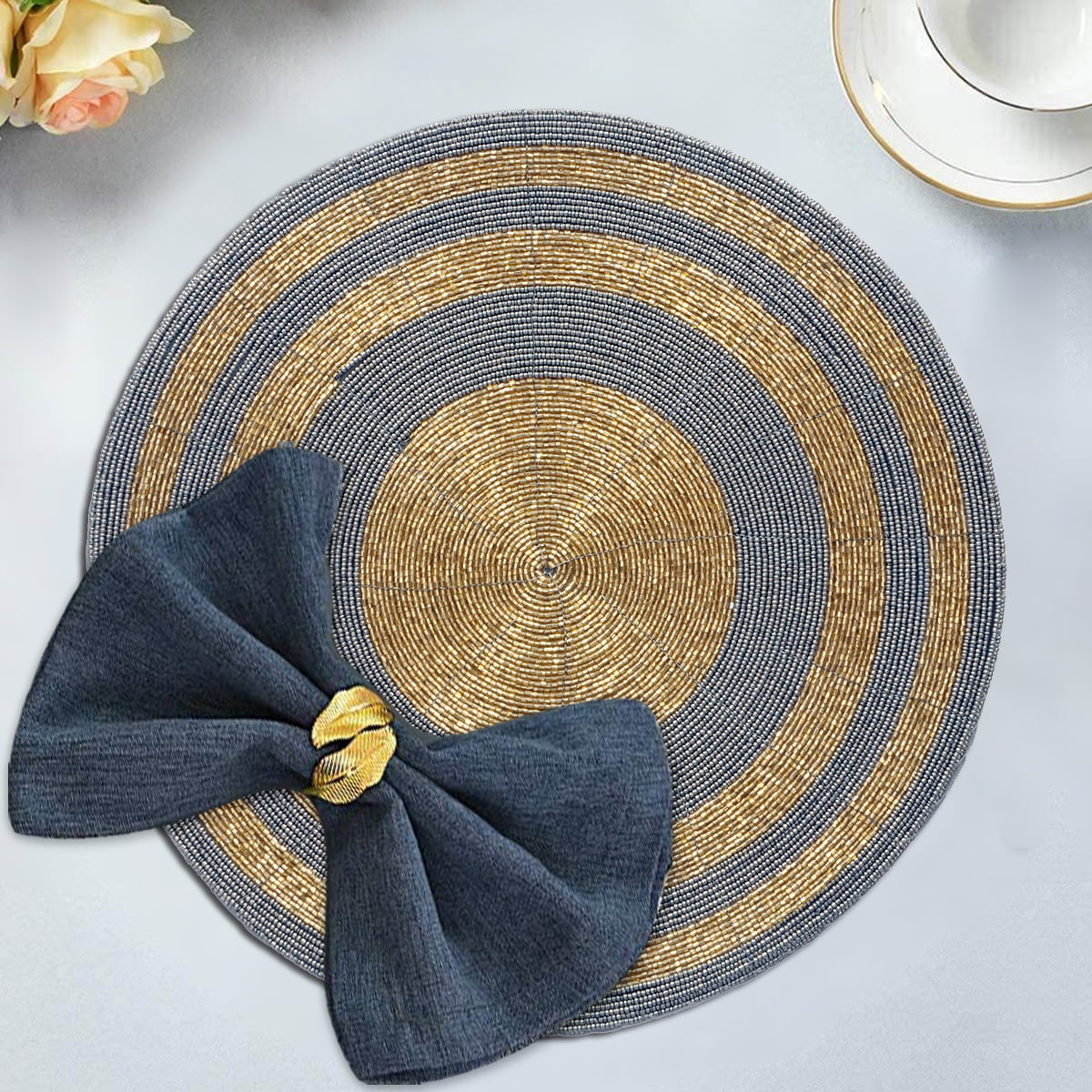 Beaded Placemats Set of 12 for Dining Table, Table Placemats, 14 Inches