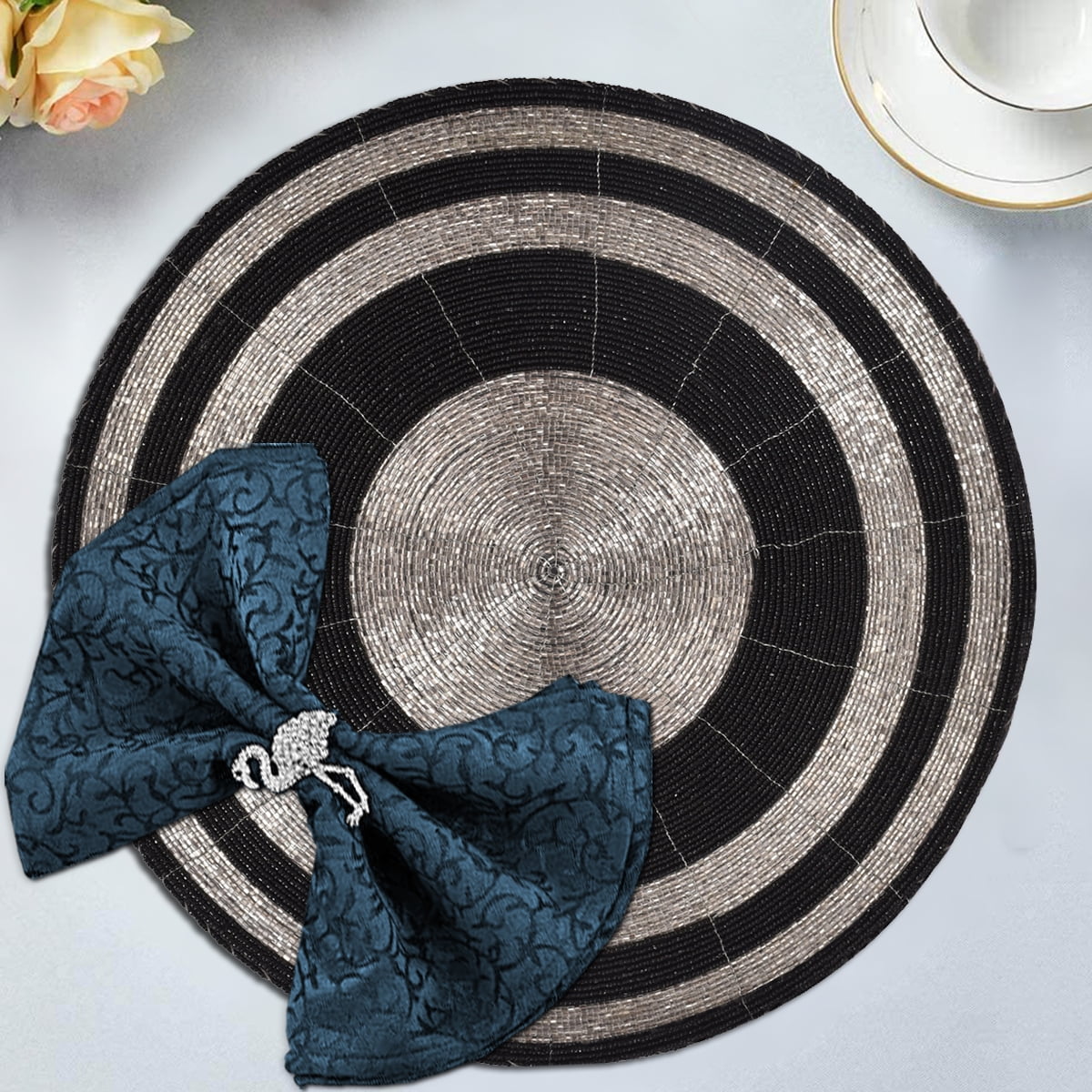 Beaded Placemats Set of 12 for Dining Table, Table Placemats, 14 Inches