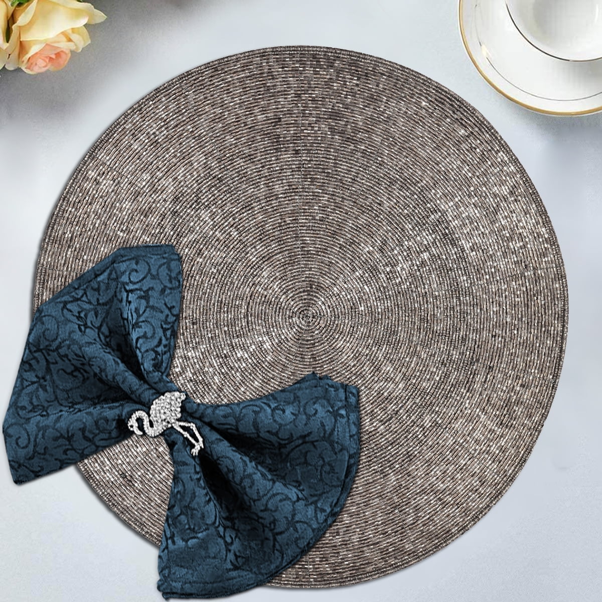 Beaded Placemats Set of 16 for Dining Table, Table Placemats, 14 Inches