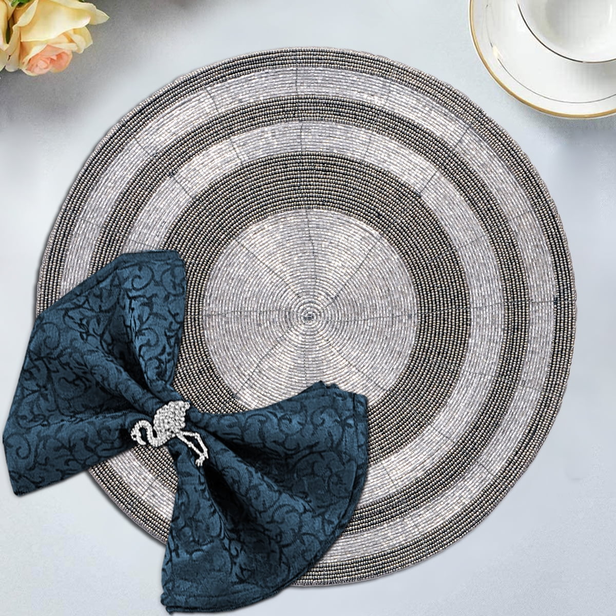 Beaded Placemats Set of 4 for Dining Table, Table Placemats, 14 Inches