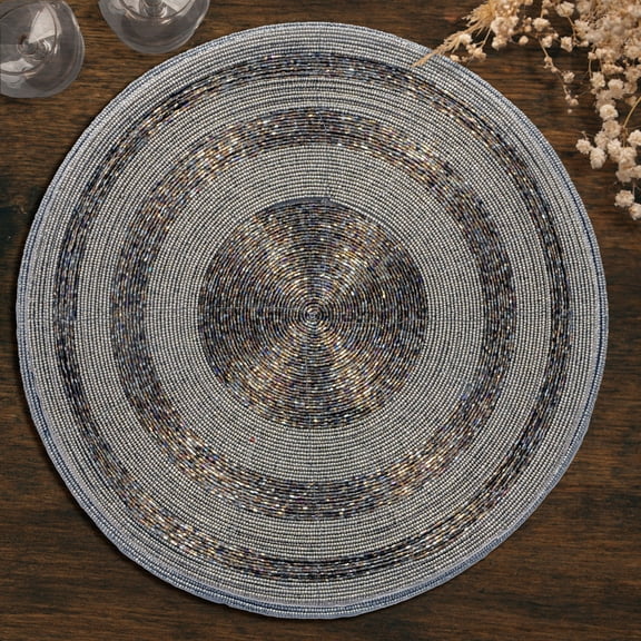 Beaded Placemats Set of 4 for Dining Table, Table Placemats, 14 Inches Round - Silver Gray