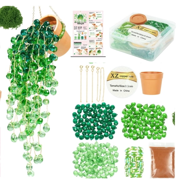 Beaded Plant DIY Kit, Crystal Beads Suncatcher Craft Kit for Adult Beginners,Complete AllInOne Kit with Pot, Clay, Moss, Printed Booklet & Handmade Gifts