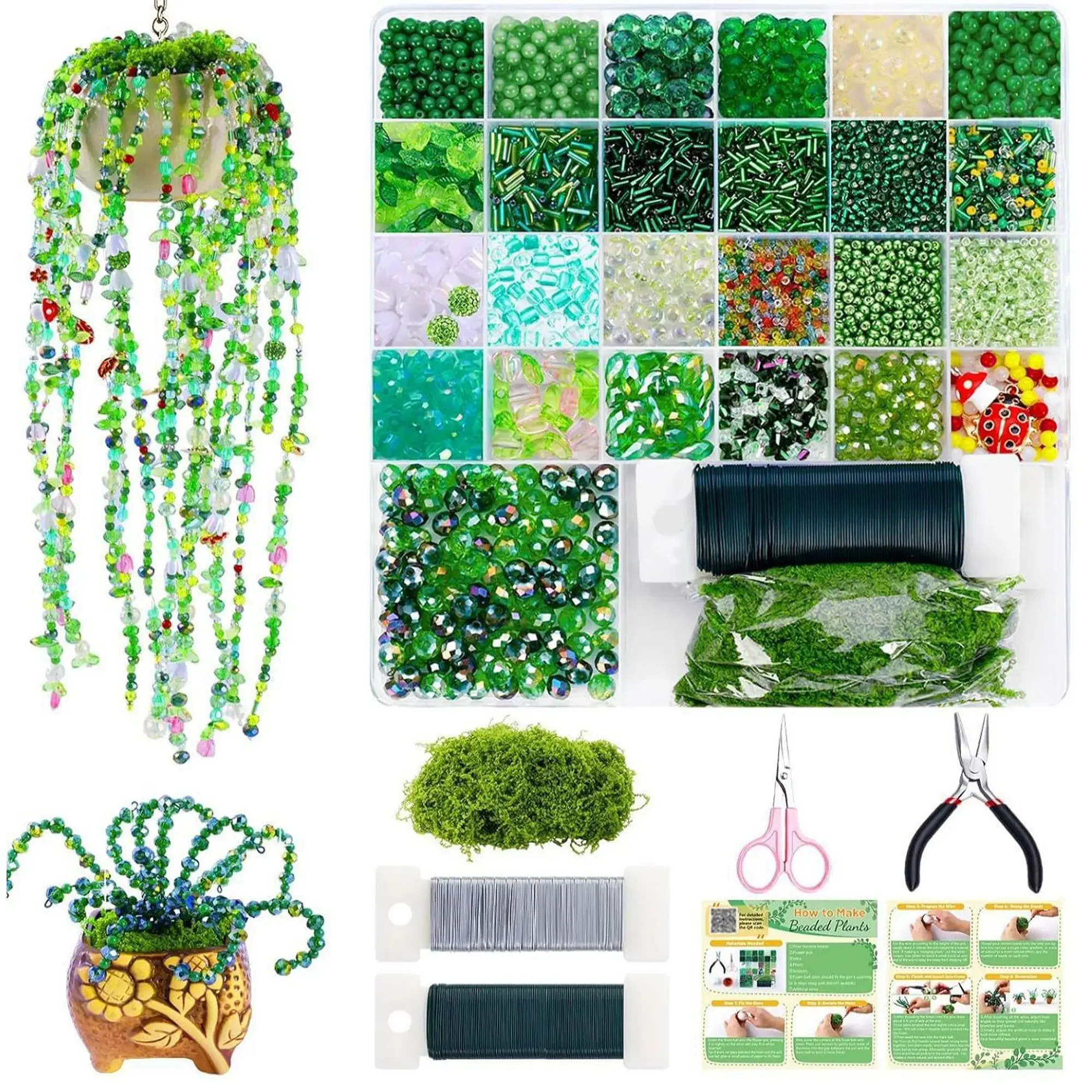 Beaded Plant Kit, 5500 Pcs Resin Beads Leaf and Flower for DIY Crafts and Jewelry Making, Forever Plant Decor for Home
