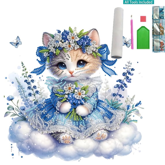 Beaded Plant Kit,Diamond Art,5D Special Shape Diamond Art Kits for Beginners,12*12IN PAINTING Kits for Adults Cat, Crystal Rhinestones PAINTING for Home Wall Decoration(A)