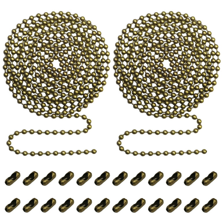 Beaded Pull Chain Extension with Connector for Ceiling Fan or Light (2pc in One Package) 10 Feet Beaded Roller Chain with 12 Matching Connectors Each
