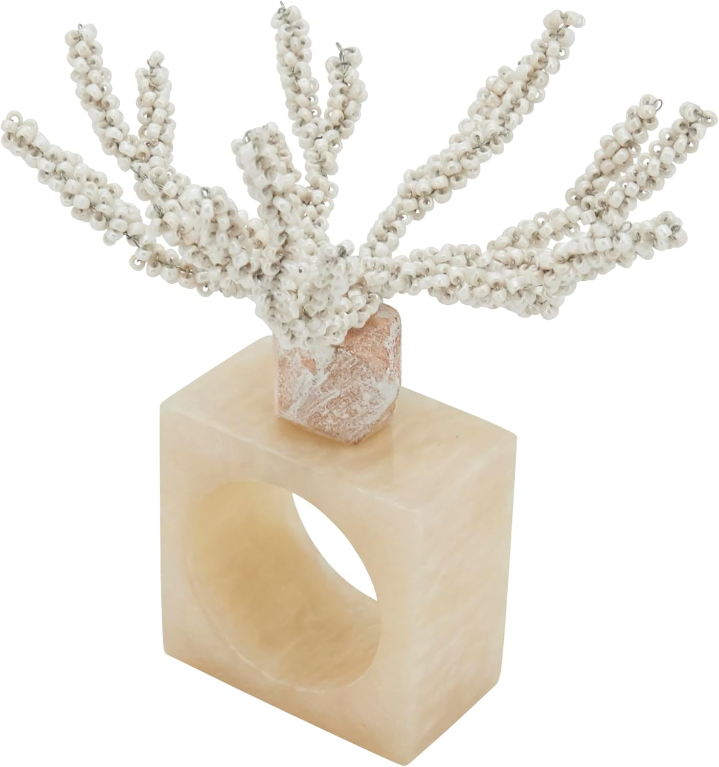 Coastal Coral Beaded Resin Napkin Rings, Set of 4