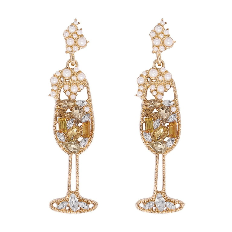 Women Pearl and Rhinestone Stemmed Wine Glasses - Back to the