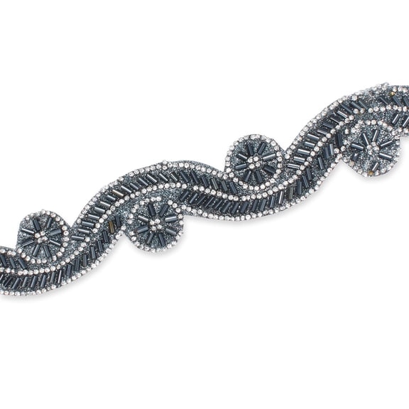 Beaded Rhinestone Fabric Trim 1.5 Inch Sheer Glitter Infused Iron On 4.9 / 9.8 Yard Spool - Grey (1 Pack, 4.9 Yards)