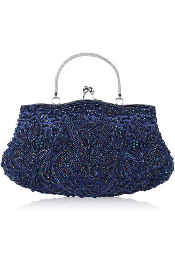 Beaded Sequin Design Flower Evening Purse Large Clutch Bag