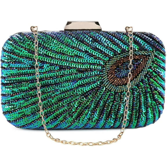 Beaded Sequin Peacock Evening Clutch Bags Party Wedding Purse