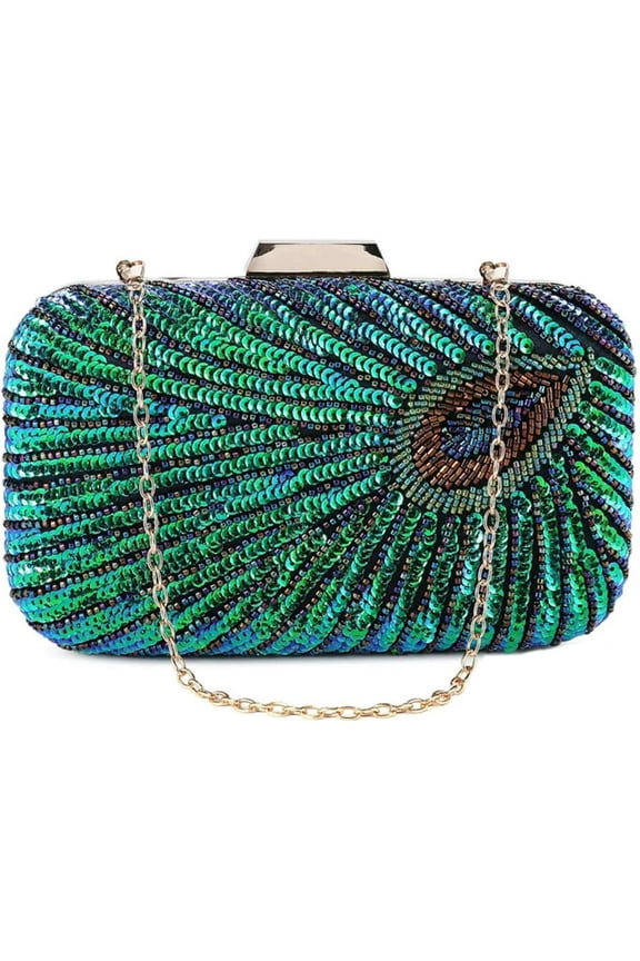Beaded Sequin Peacock Evening Clutch Bags Party Wedding Purse