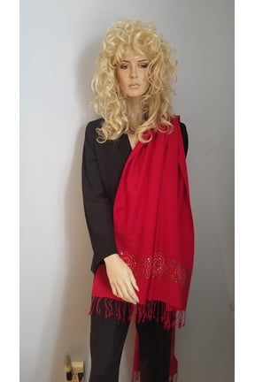 Beaded Shawl/Beaded Scarf/Sequin Shawl/Fancy Scarf/Fancy Shawl/Evening Shawl/Pashmina Shawl/Pashmina Scarf/Scarf/Scarves/Shawl/Shawls/Stole/Wrap - Red (B-18)