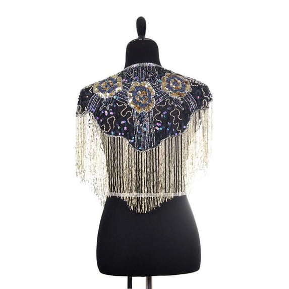 Beaded Shawl with Roses, Multi Color & Gold