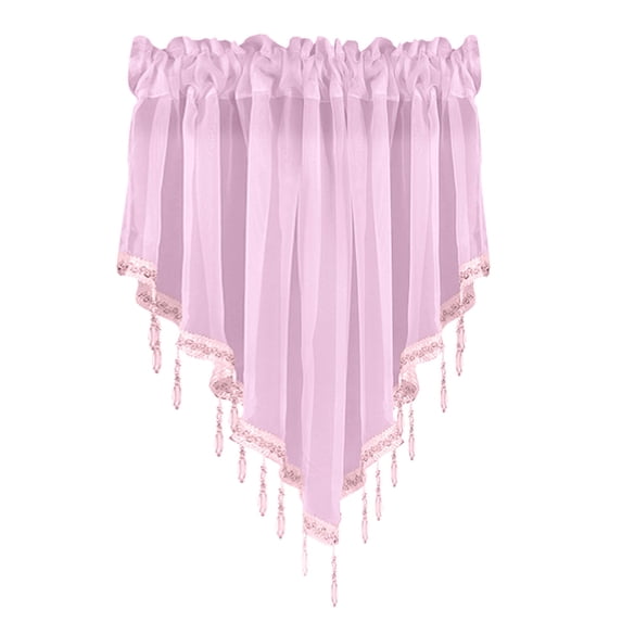 Beaded Sheer Valance Curtain, 51x24 Inch Rod Pocket Voile Valance - Elegant Swag Scalloped Valance for Living Room, Kitchen, Bedroom, Bathroom & Farmhouse Windows