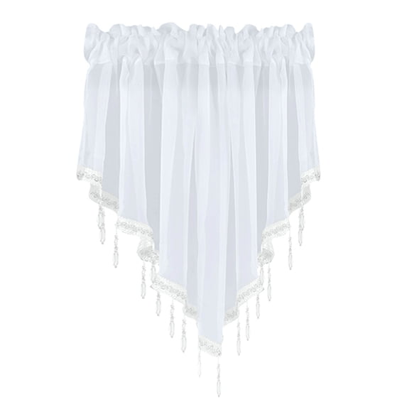 Beaded Sheer Valance Curtain, 51x24 Inch Rod Pocket Voile Valance - Elegant Swag Scalloped Valance for Living Room, Kitchen, Bedroom, Bathroom & Farmhouse Windows