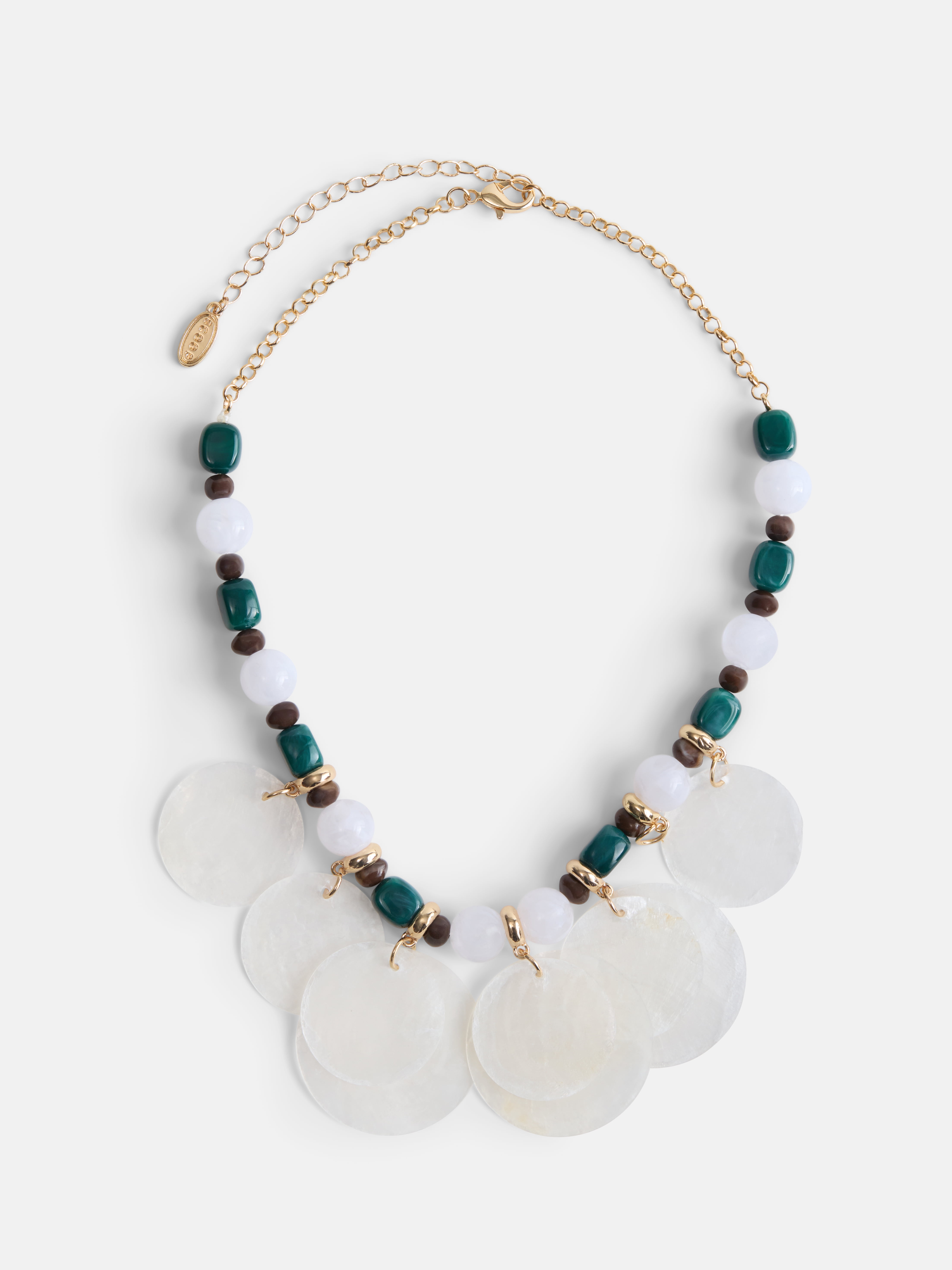 Womens Beaded Shell Statement Necklace
