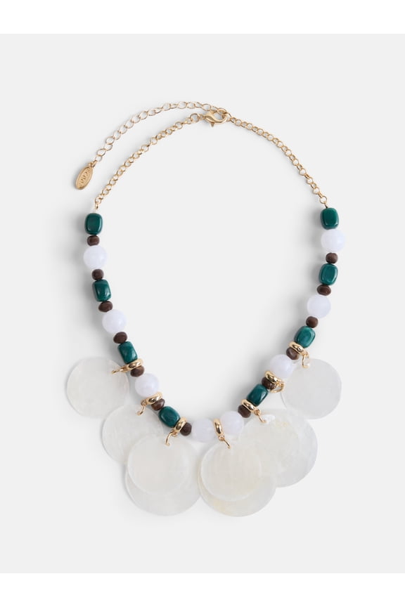Womens Beaded Shell Statement Necklace