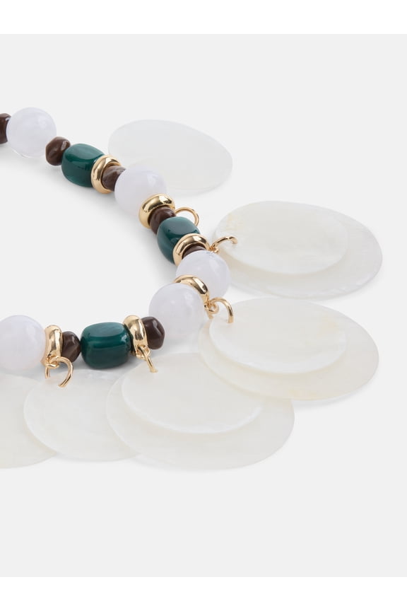 Womens Beaded Shell Statement Necklace