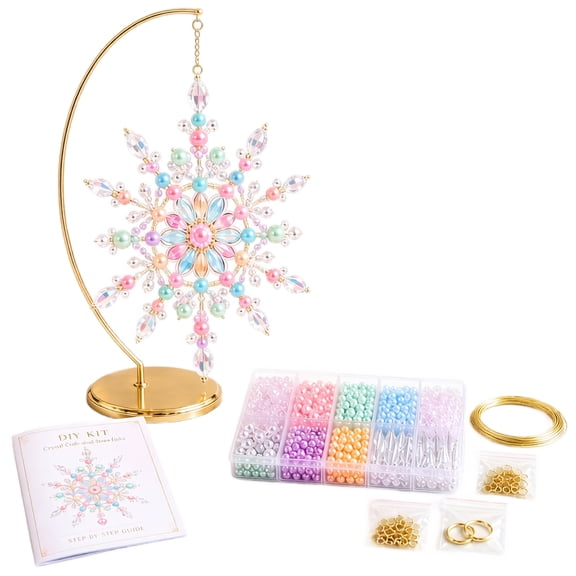 Beaded Snowflake Ornament DIY Kit,DIY Beaded Christmas Tree Kit,3D Crystal Bead Holiday Craft Set ,Craft Set Pattern and Assorted Beads,Christmas Ornaments Rainbow Multicolor