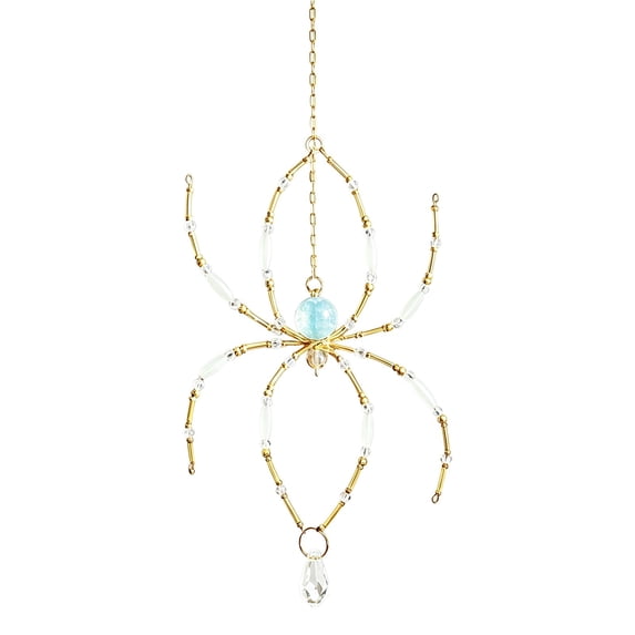Beaded Spider Suncatcher Ornament, 13.39X3.93 inch Crystal Teardrop Wind Chime, Gothic Window Hanging Accent, Whimsical Wall Art Decor, Spooky Season Porch Pendant, Boho Indoor Light Catcher