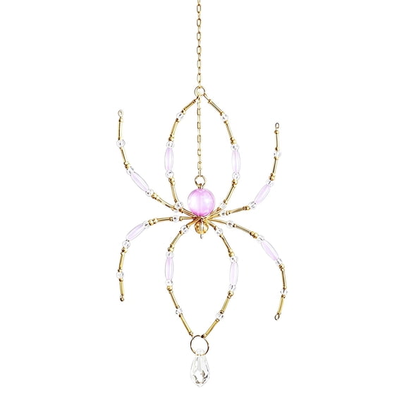 Beaded Spider Suncatcher Ornament, 13.39X3.93 inch Crystal Teardrop Wind Chime, Gothic Window Hanging Accent, Whimsical Wall Art Decor, Spooky Season Porch Pendant, Boho Indoor Light Catcher