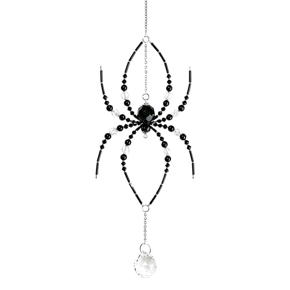 Beaded Spider Suncatcher Ornament, 15.16X3.93 inch Crystal Teardrop Wind Chime, Gothic Window Hanging Accent, Whimsical Wall Art Decor, Spooky Season Porch Pendant, Boho Indoor Light Catcher