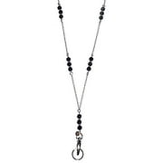 Beaded Stainless Steel Chain Women's Lanyard Necklace, 34" ID Badge Holder, Keys, Cruise, Black