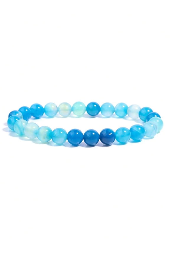 Beaded Stretch Bracelet with Blue Agate Stones, Calming Bohemian Style, 1 Pack