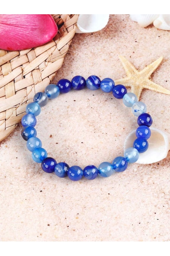 Beaded Stretch Bracelet with Royal Blue Agate Stones, 1 Pack
