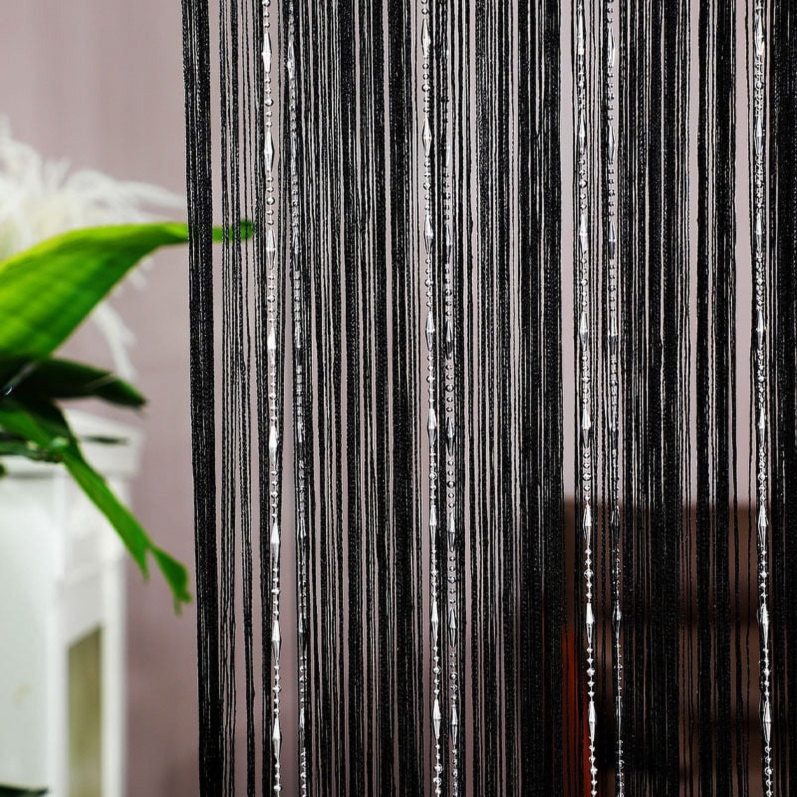 Beaded String Curtain, Crystal Tassel Thread Curtain for Doorway & Window Partition Decor-Black