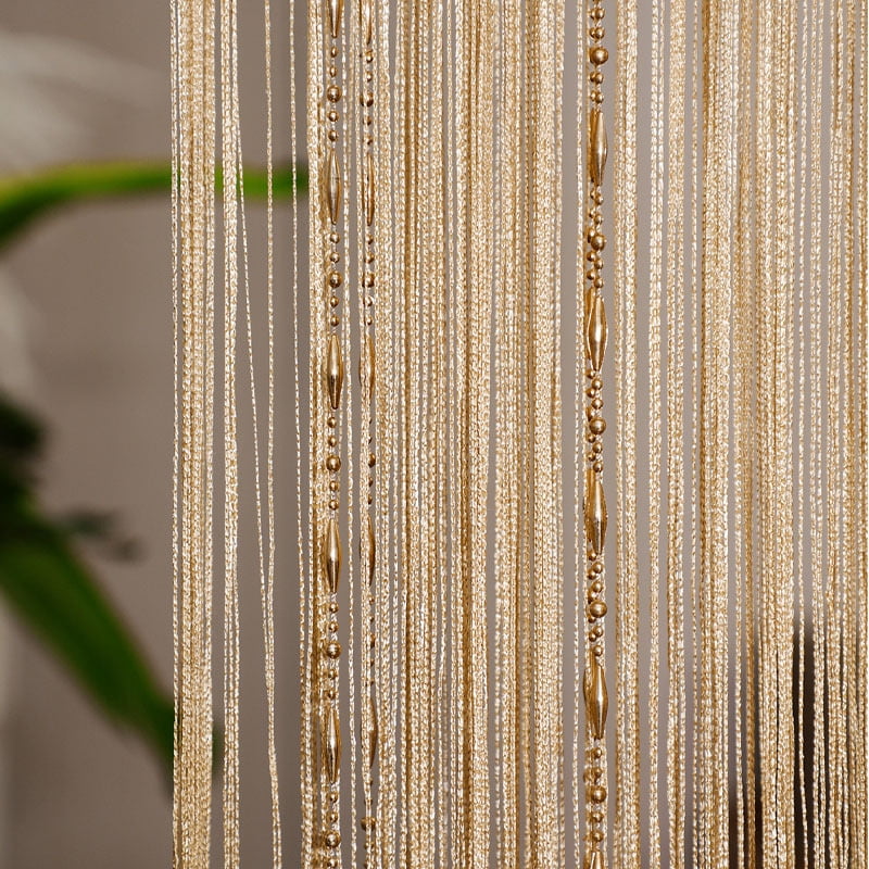 Beaded String Curtain, Crystal Tassel Thread Curtain for Doorway & Window Partition Decor-Champagne